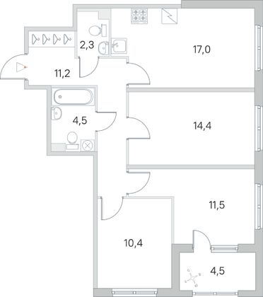 Продажа 3-комнатной квартиры 73,6 м², 1/5 этаж