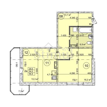 Продажа 2-комнатной квартиры 56,4 м², 9/9 этаж