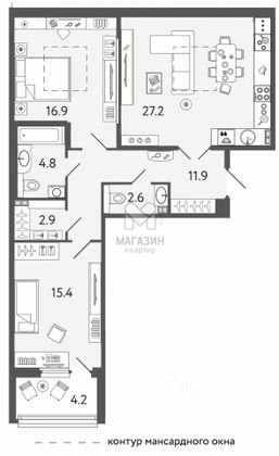 Продажа 2-комнатной квартиры 82,8 м², 4/4 этаж
