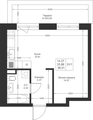 Продажа квартиры-студии 36,5 м², 1/4 этаж