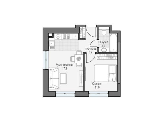 Продажа 1-комнатной квартиры 36,2 м², 3/28 этаж