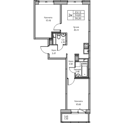 Продажа 2-комнатной квартиры 54,6 м², 18/23 этаж