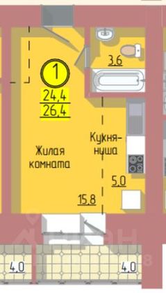 Продажа квартиры-студии 26,5 м², 5/14 этаж