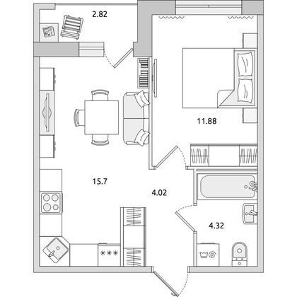 Продажа 1-комнатной квартиры 38,7 м², 2/16 этаж