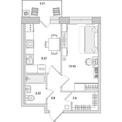 Продажа 1-комнатной квартиры 35,9 м², 3/24 этаж