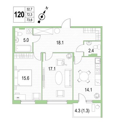 Продажа 2-комнатной квартиры 73,6 м², 4/4 этаж