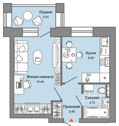 33 м², 1-комн. квартира, 1/4 этаж