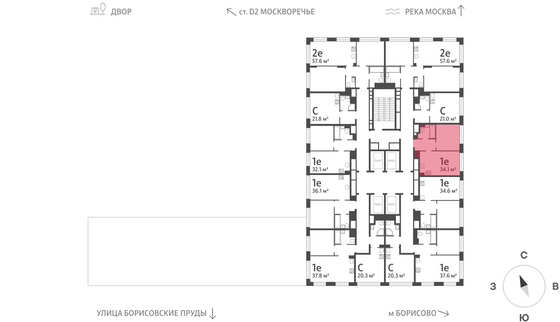 Продажа 1-комнатной квартиры 34,1 м², 5/30 этаж