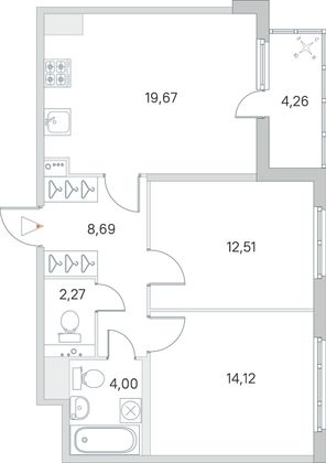 Продажа 2-комнатной квартиры 63,4 м², 5/8 этаж