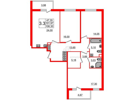 Продажа 3-комнатной квартиры 99,5 м², 2/10 этаж