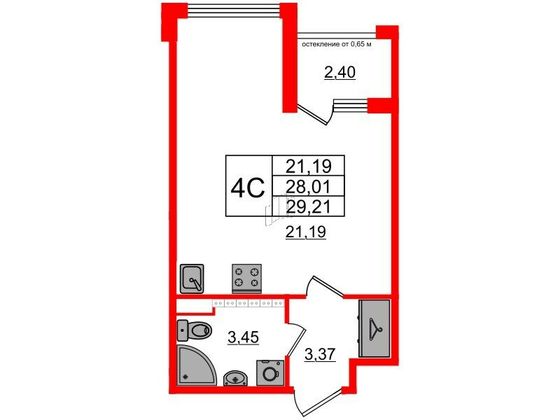 Продажа квартиры-студии 28 м², 4/4 этаж