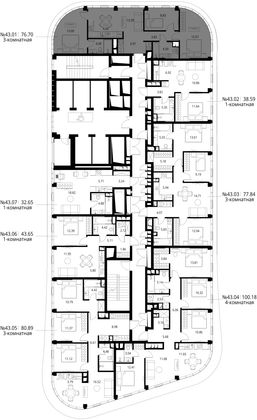 Продажа 3-комнатной квартиры 76,7 м², 43/49 этаж