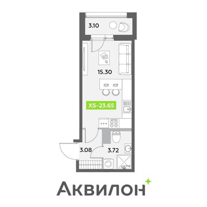 23,6 м², студия, 8/12 этаж