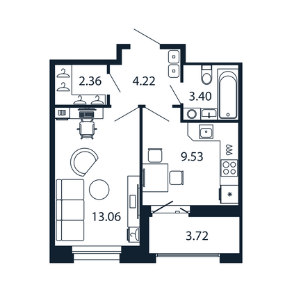 Продажа 1-комнатной квартиры 34,4 м², 10/12 этаж