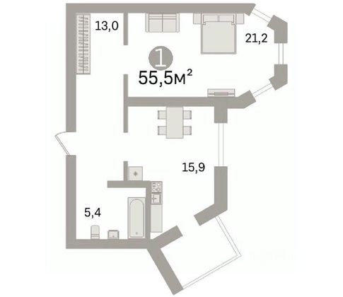 Продажа 1-комнатной квартиры 55,5 м², 3/12 этаж