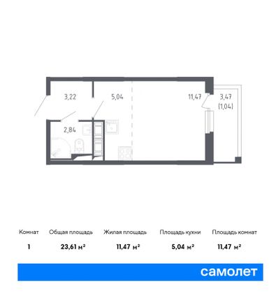 23,6 м², студия, 12/17 этаж