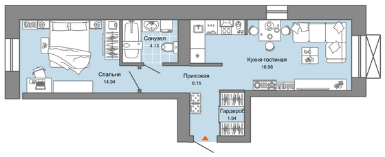 45 м², 2-комн. квартира, 3/7 этаж