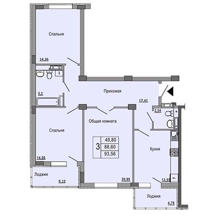 Продажа 3-комнатной квартиры 93,6 м², 2 этаж