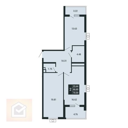 Продажа 2-комнатной квартиры 70,6 м², 1/4 этаж