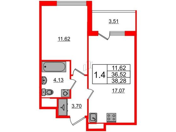 Продажа 1-комнатной квартиры 36,5 м², 1/4 этаж