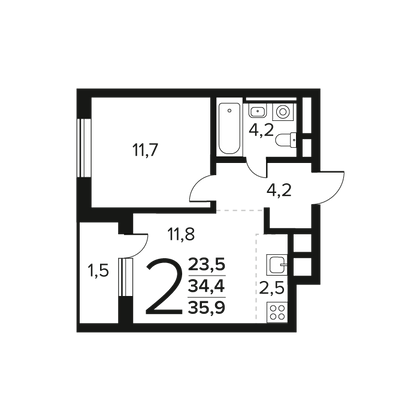 Продажа 2-комнатной квартиры 35,9 м², 8/12 этаж