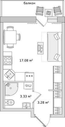 28,6 м², студия, 16/22 этаж