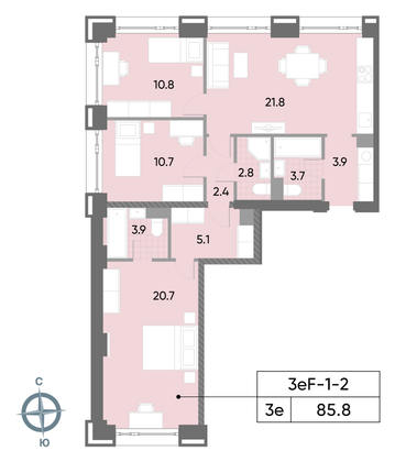 Продажа 3-комнатной квартиры 85,8 м², 2/52 этаж