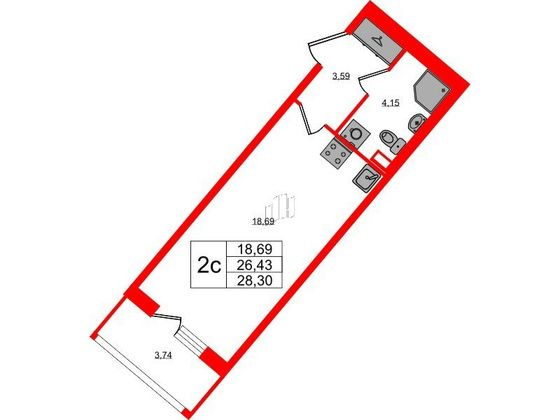 Продажа квартиры-студии 26,4 м², 1/4 этаж