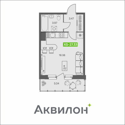 27,3 м², студия, 8/8 этаж