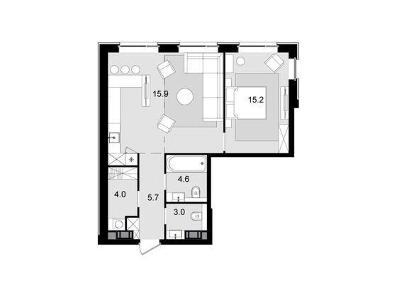 64,8 м², 2-комн. квартира, 42/47 этаж