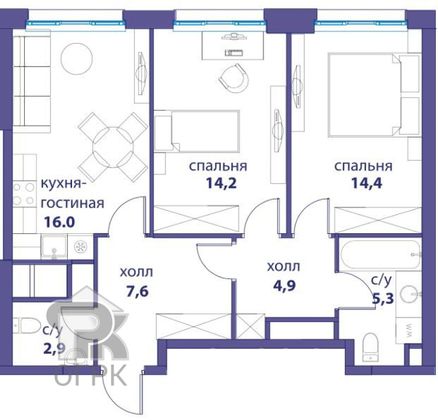 Продажа 2-комнатной квартиры 65,3 м², 23/41 этаж