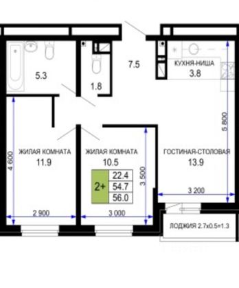 Продажа квартиры со свободной планировкой 56 м², 14/17 этаж