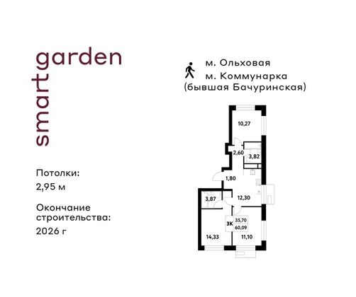 Продажа 3-комнатной квартиры 60,1 м², 10/16 этаж