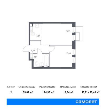 35,9 м², 1-комн. квартира, 17/17 этаж