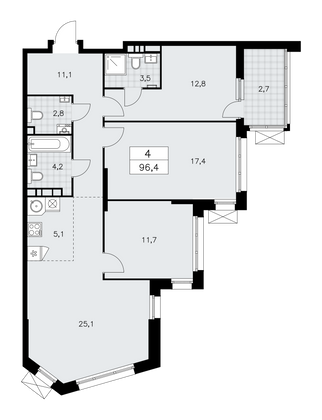 96,4 м², своб. планировка, 9/21 этаж