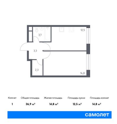 36,9 м², 1-комн. квартира, 17/21 этаж