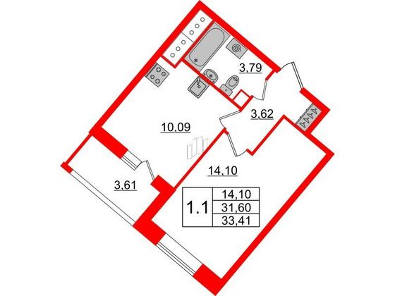 Продажа 1-комнатной квартиры 31,6 м², 18/21 этаж