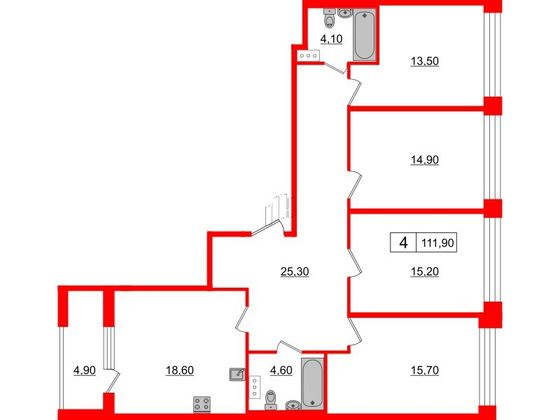 Продажа 4-комнатной квартиры 111,9 м², 3/10 этаж