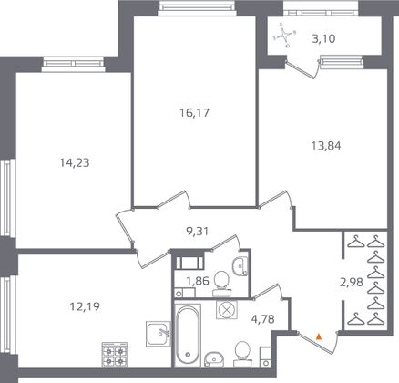 Продажа 3-комнатной квартиры 76,9 м², 5/17 этаж