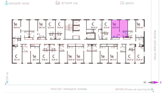 34,8 м², 1-комн. квартира, 18/23 этаж