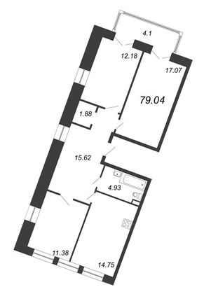 Продажа 3-комнатной квартиры 79 м², 2/12 этаж