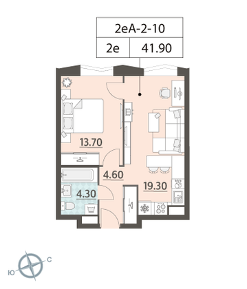 Продажа 1-комнатной квартиры 41,9 м², 10/16 этаж