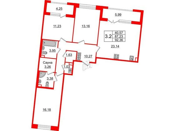 Продажа 3-комнатной квартиры 87,2 м², 2/12 этаж