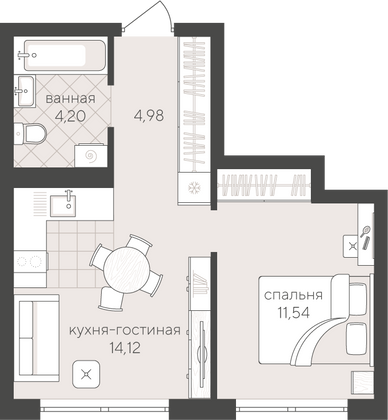 34,8 м², 1-комн. квартира, 3/4 этаж