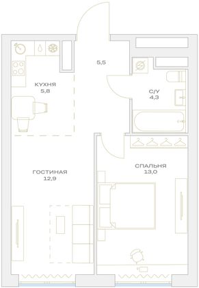 Продажа 2-комнатной квартиры 41,5 м², 3/23 этаж