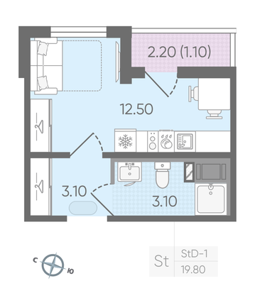 Продажа квартиры-студии 18,7 м², 4/24 этаж