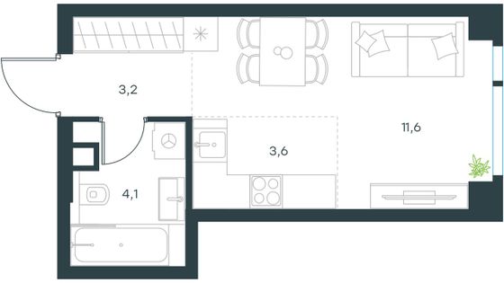 Продажа 1-комнатной квартиры 22,5 м², 2/36 этаж