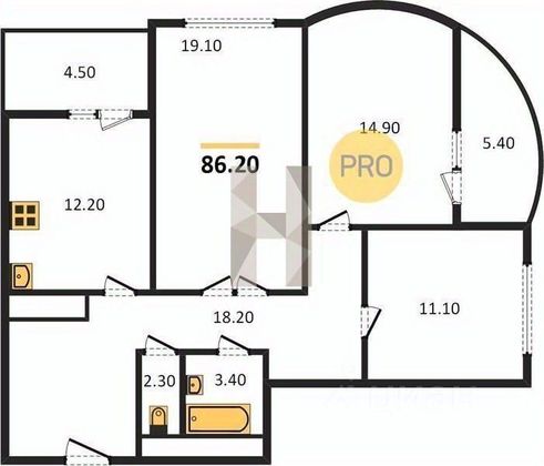 Продажа 3-комнатной квартиры 86,2 м², 18/25 этаж