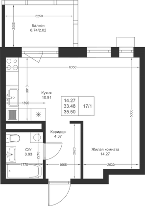 Продажа квартиры-студии 35,5 м², 3/4 этаж