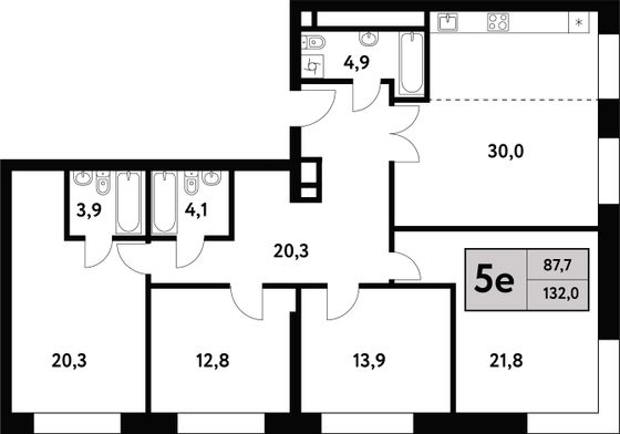 132 м², 5-комн. квартира, 31/35 этаж